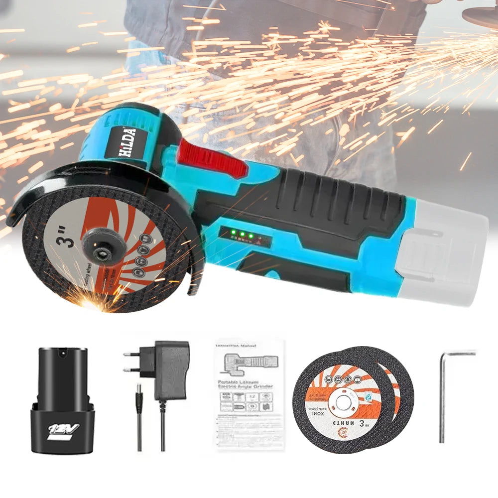 HILDA 12V Electric Angle Grinder 3/4 Inch Lithium Polishing Machine Brushless/Brushed Mini Cutting Machine Rechargeable Battery - Shoppiline