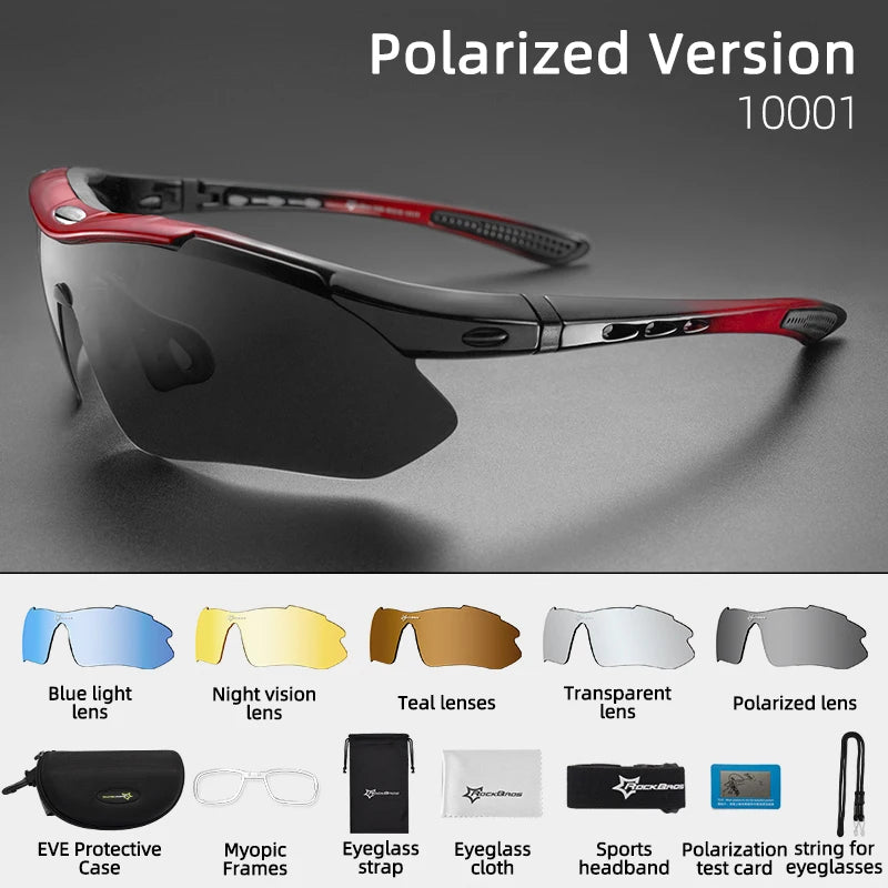 ROCKBROS Cycling Polarized glasses Bike Sunglasses Outdoor Sports Sunglasses MTB PC Goggles Eyewear 5/3 Lens Bicycle Accessory - Shoppiline
