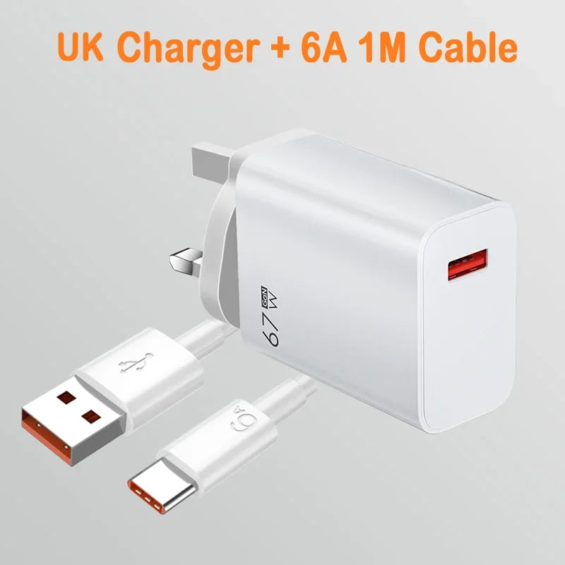 6A USB C Charging Cable with 67W Charger Wall Adapter for iPhone 15 Xiaomi Huawei Android Phones and All Type-C Charging Charger