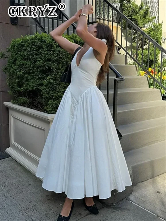 Ladies Summer Evening Party New Fashion Dress Women Sleeveless Backless V-Neck Sexy Birthday Long Dresses 2025 Woman Streetwear