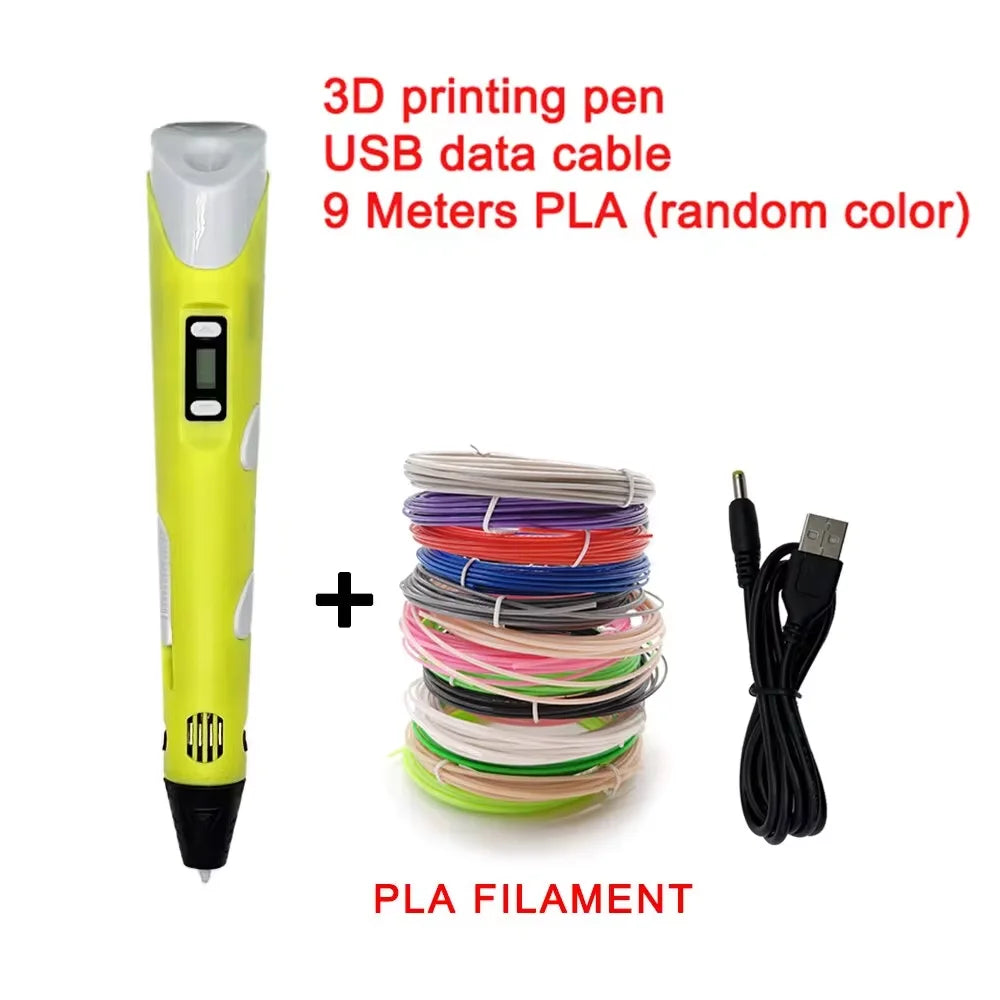 Elektronischer 3D-Druckstift mit 9m PLA-Verbrauchsmaterialien Hochtemperatur 3D Graffiti Tool Intelligentes Spielzeug Weihnachts- und Geburtstagsgeschenk