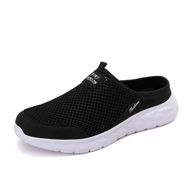 YRZL Mens Half Slippers Summer Breathable Mesh Mens Shoes Outdoor Casual Walking Shoes Large Flat Light Mesh Slippers Sandals - Shoppiline