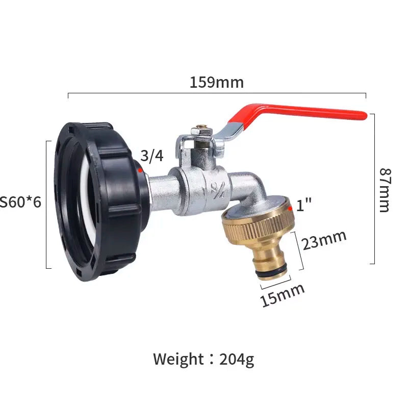 S60x6 Coarse Thread IBC Tank Tap Connecter x 1/2'' 3/4'' Water Coupling Adapter 1000L Garden Home Replacement Valve Fitting