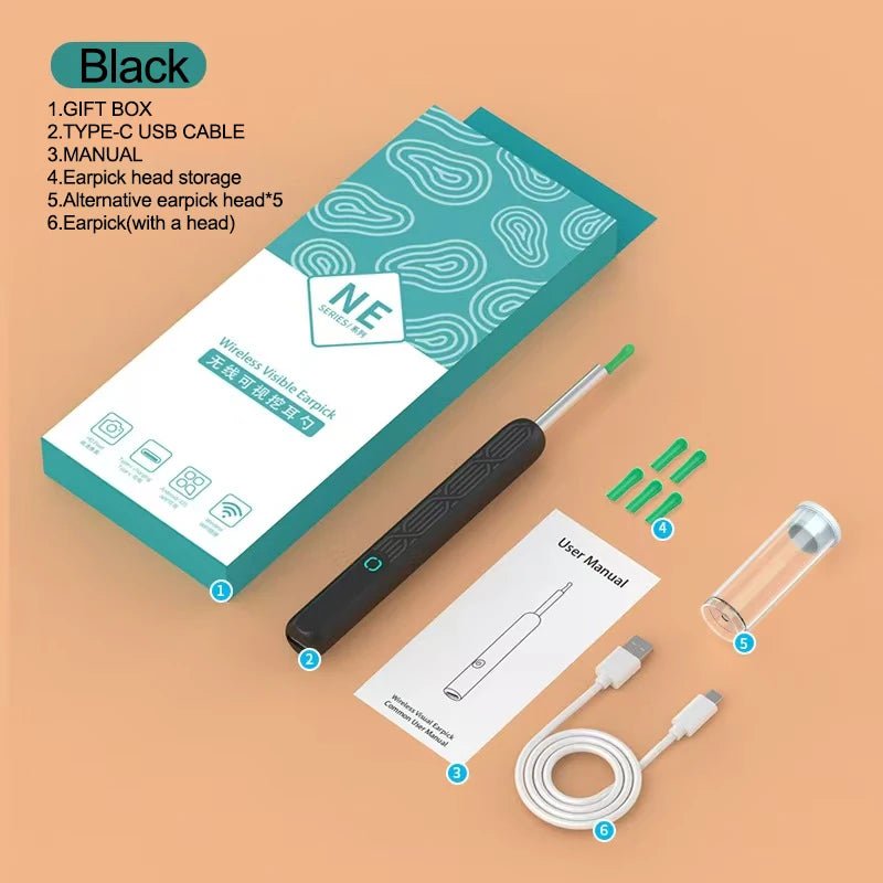 Nettoyant auriculaire visuel intelligent avec caméra, dissolvant de cérumen, otoscope 1080P HD, curette auriculaire, endoscope auriculaire, soins personnels