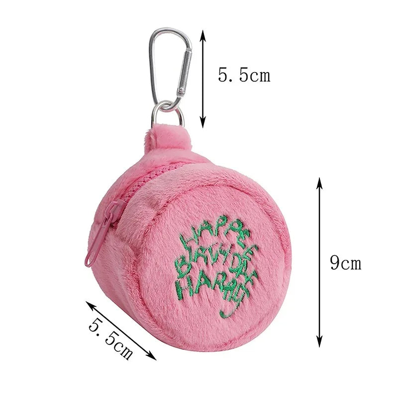 Rosa Mini-Münz-Täschchen Kopfhörerkabel-Aufbewahrungstasche Kawaii Flecken Süße Plüsch-Harries Tragbare Geldbörse Münzbeutel Kuchen-Tasche