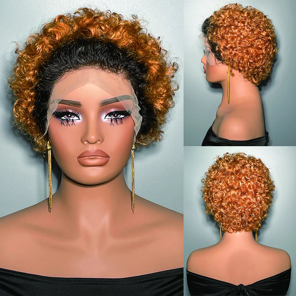Kurze lockige Perücke Transparente Lace-Front Echthaarperücke Pixie Cut Perücken Brasilianische Wasserwelle Echthaarperücken für Frauen