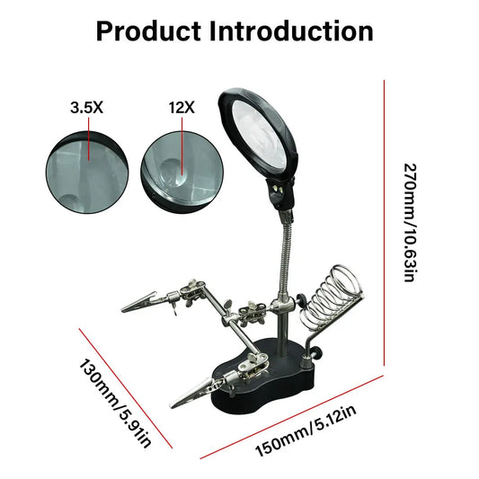 Soldering Iron Station Stand With Welding Magnifying Glass Clip Clamp Third Hand Helping Desktop Magnifier Soldering Repair Tool - Shoppiline