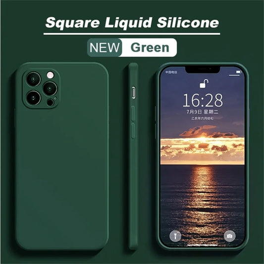 Original Square Liquid Silicone Phone Case For iPhone 11 12 13 14 15 Pro Mini XS Max X XR 15 Plus Lens Protection Cover Coque