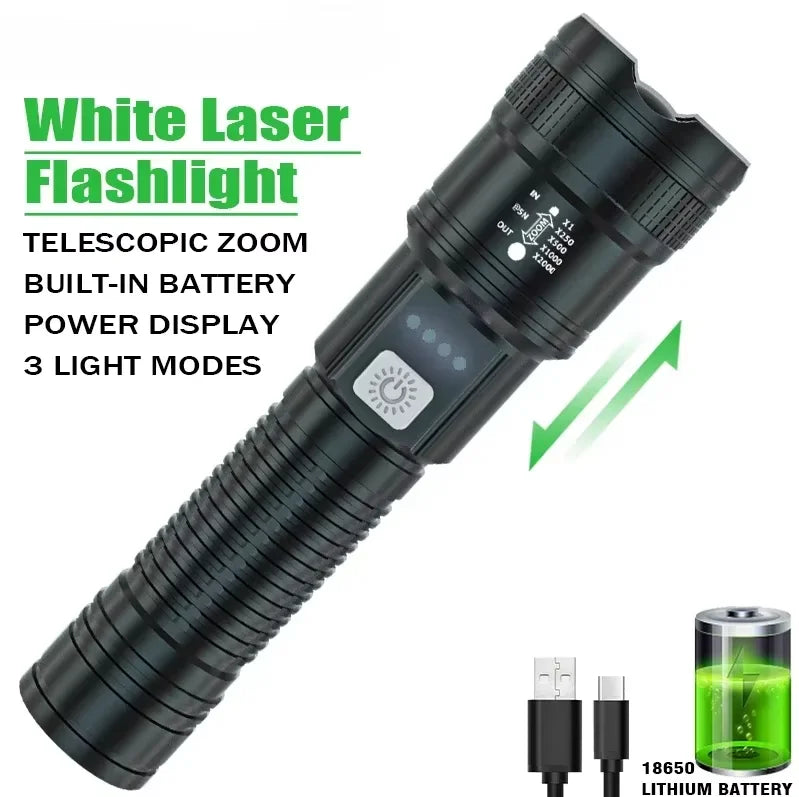 Powerful P70 LED Flashlight Ultra Bright 5000LM Tactical Light with Telescopic Zoom Emergency Spotlight Built-in Battery