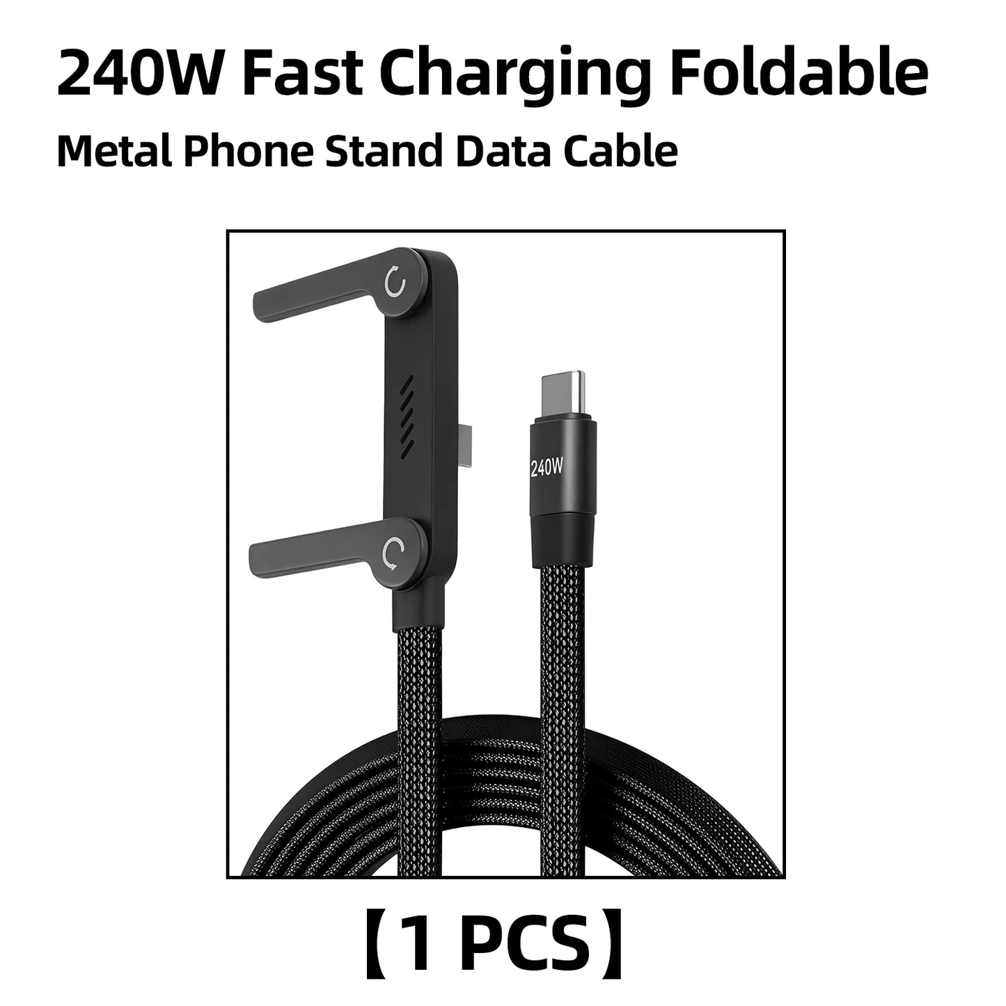 2-IN-1 Type-C Cable Foldable Mobile Phone Holder 240W Fast Charging Data Cable Multifunction Phone Charge Bracket Dual PD cable - Shoppiline