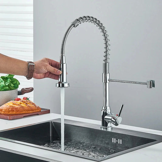 Chrome Spring Pull Down Kitchen Faucets Stream Spray Head Hot Cold Water Tap Stainless steel Rotation Kitchen Mixer Tap Crane - Shoppiline