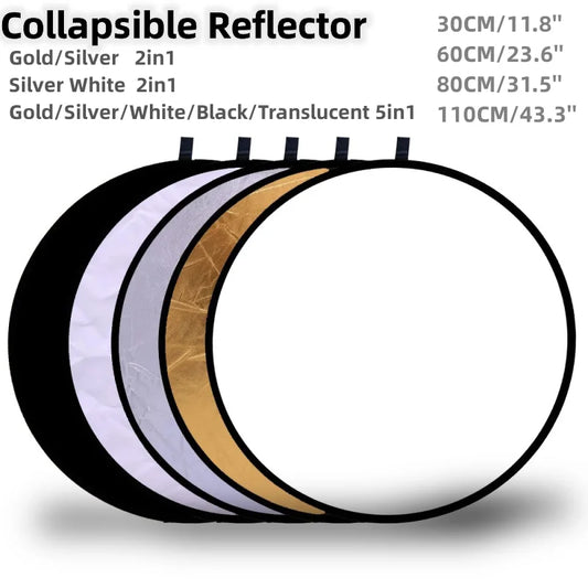 Clearance_RF01 24" Reflector 5in1 30CM 60CM 80CM 110CM Silver White Gold Portable Collapsible Soft Light Round Photography for S