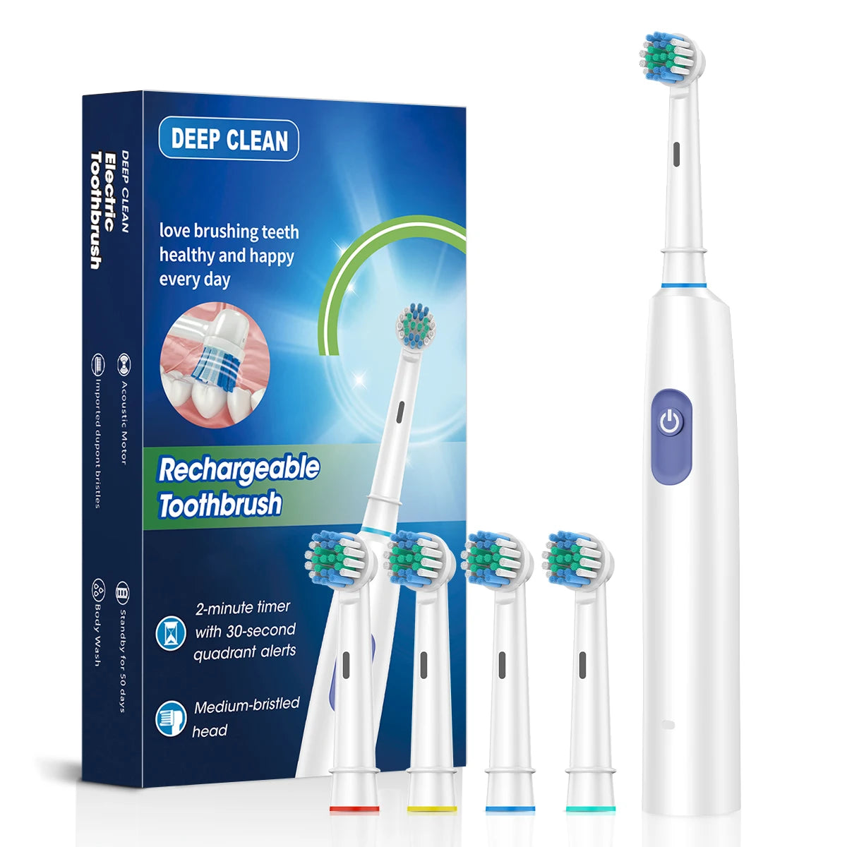 HOMEFISH Bestselling 5-Speed Rotating Electric Toothbrush 360° Rotating Soft Bristle Head Waterproof Sonic Rechargeable