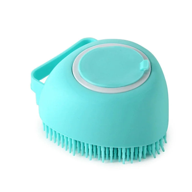 Dog Bathing Brush Pet Massage Brush Shampoo Dispenser Soft Silicone Brush Rubber Bristle for Dogs and Cats Shower Grooming Tool