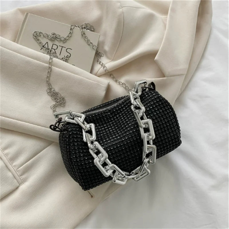 HOMEFISH Allover RhiHOMEFISH nestone Bucket Bag, Glitter Chain Prom Purse, Women's Mini Crossbody Bag