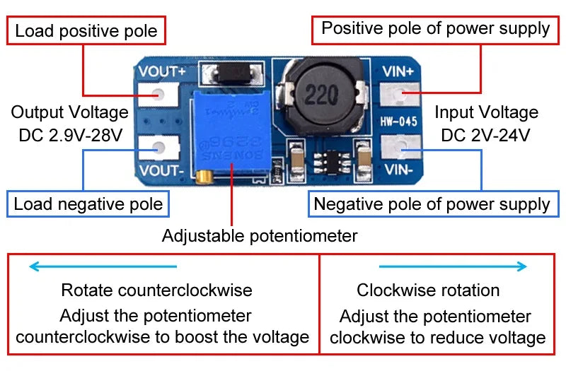 5PCS MT3608 Boost Module DC-DC Step Up Converter Booster Power Supply Module Board Max 2A 2V-24V To 5/9/12/28V for Arduino