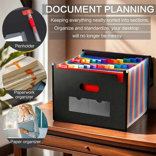 Accordion File Organizer 13 Grid Sealed Flap Folder with Waterproof Office/Home Document Storage Multi-Pocket A4 Folder