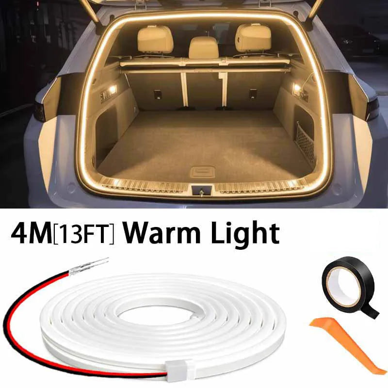 Car Trunk Led Light Strip 200cm/400cm Flexible PVC Decorative Light Strip Automatic Induction Atmosphere Lamp Universal for Suv