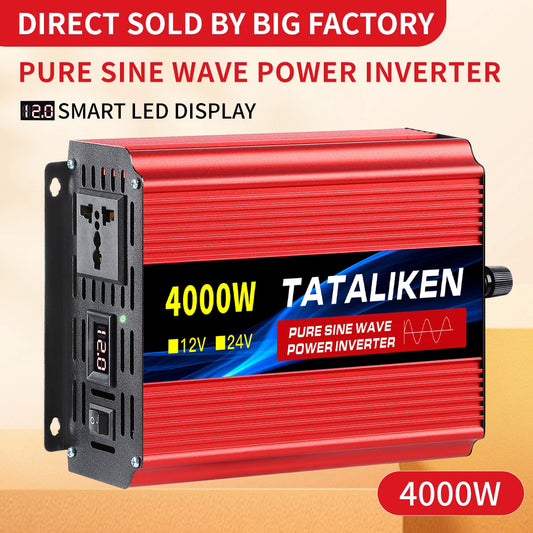 Pure Sine Wave Inverter 1000W-4000W DC 12V and 24V to AC 220V 50hz Power Inverter Charger Adapter Universal Socket - Shoppiline
