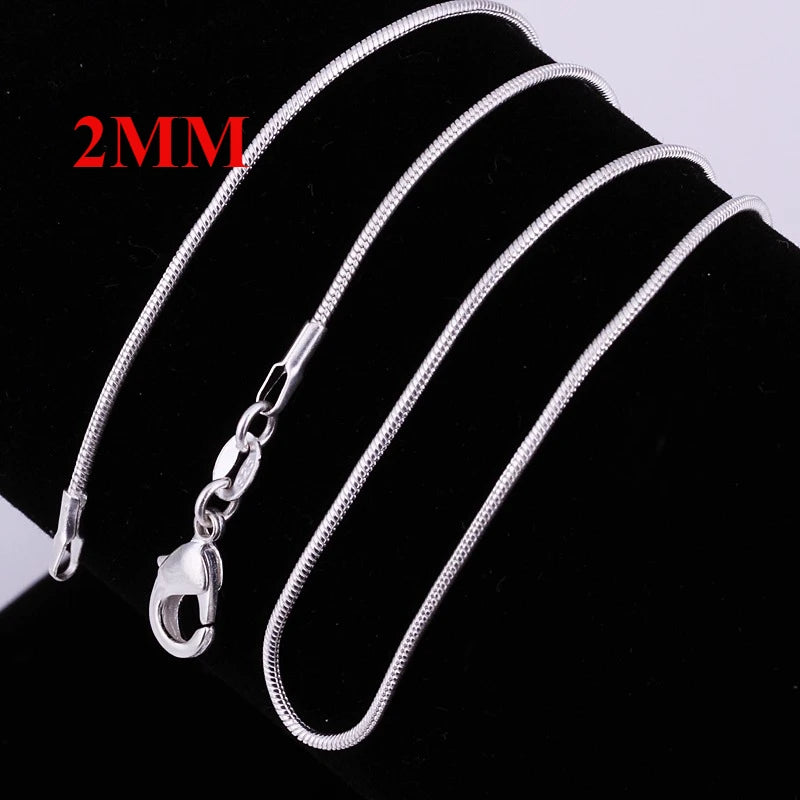45-60cm 925 Silver 1MM/2MM/3MM solid Snake Chain Necklace For Men Women Fashion Jewelry for pendant