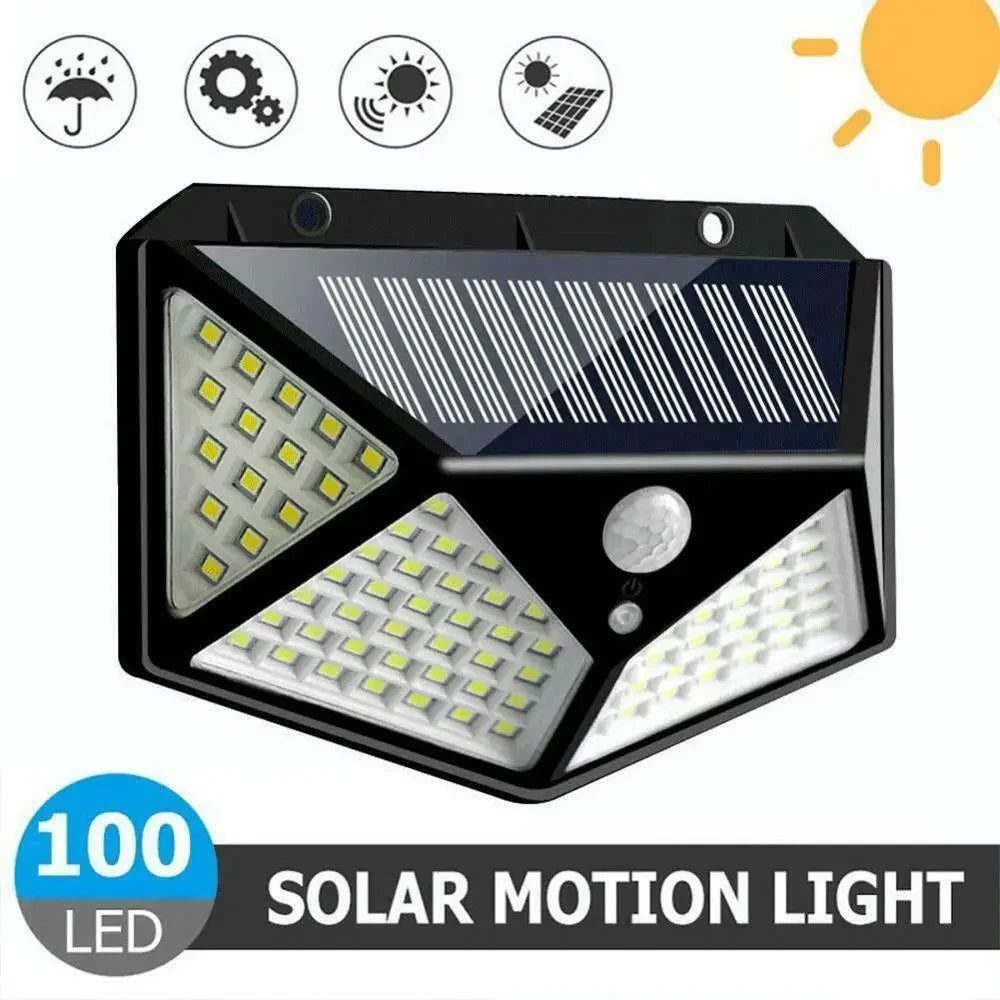 Smart Solar LED Wall Lights 100 LED Motion Sensor Outdoor Waterproof,Solar Charging Security Wall Lamp,Courtyard Garden Fence