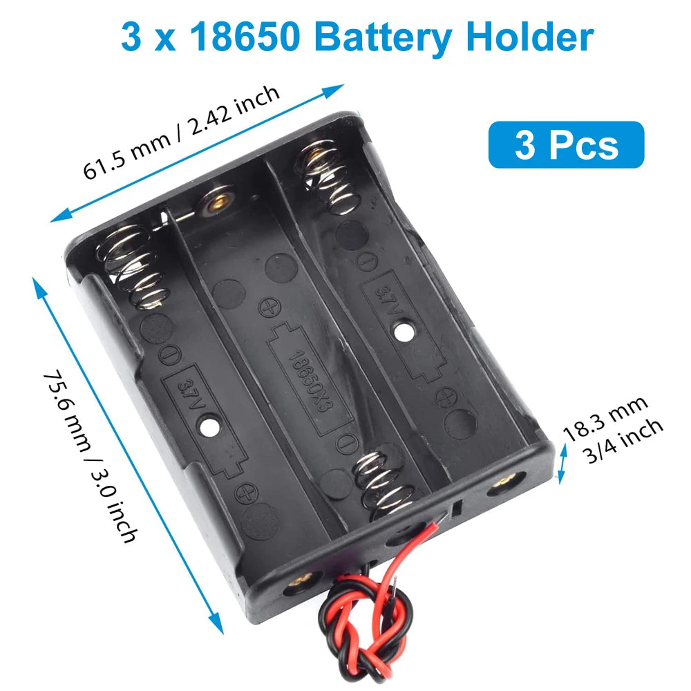 3pcs 18650 Battery Holder with Wire 3.7V,7.4V, 11.1V, 14.8V 18650 Battery Holder Box for Battery storage charging