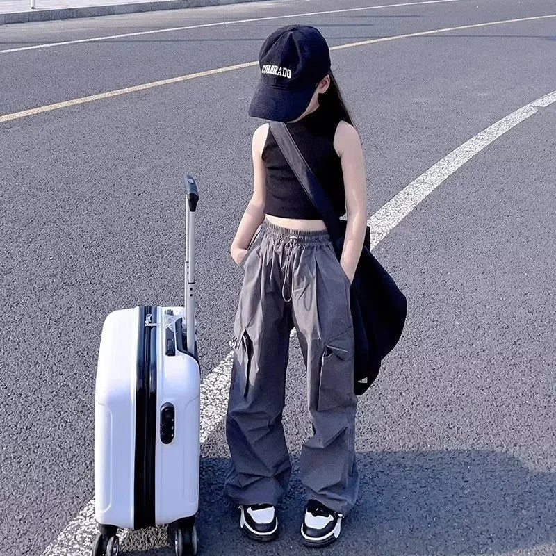 Girls Sports Cargo Pants Kids Fashion Straight Baggy Trousers Children Streetwear Sweatpants Teenager Vintage Casual Pants