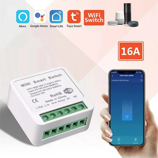 16A Tuya minin Wifi Smart Switch Smart Home Light Switches Module 2 Way Control Work with Tuya Smart Life Alexa Google Home