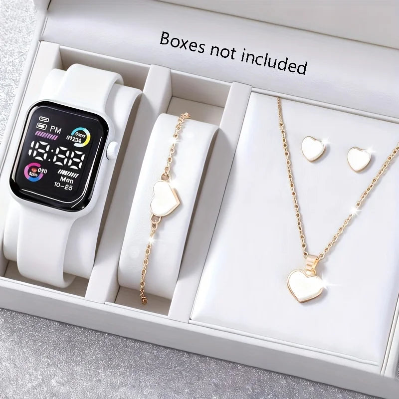 6-Piece Set of Fashion Electronic Watch Necklace Earrings Ring Set for Teenagers Boys and Girls, the Best Choice for Friend