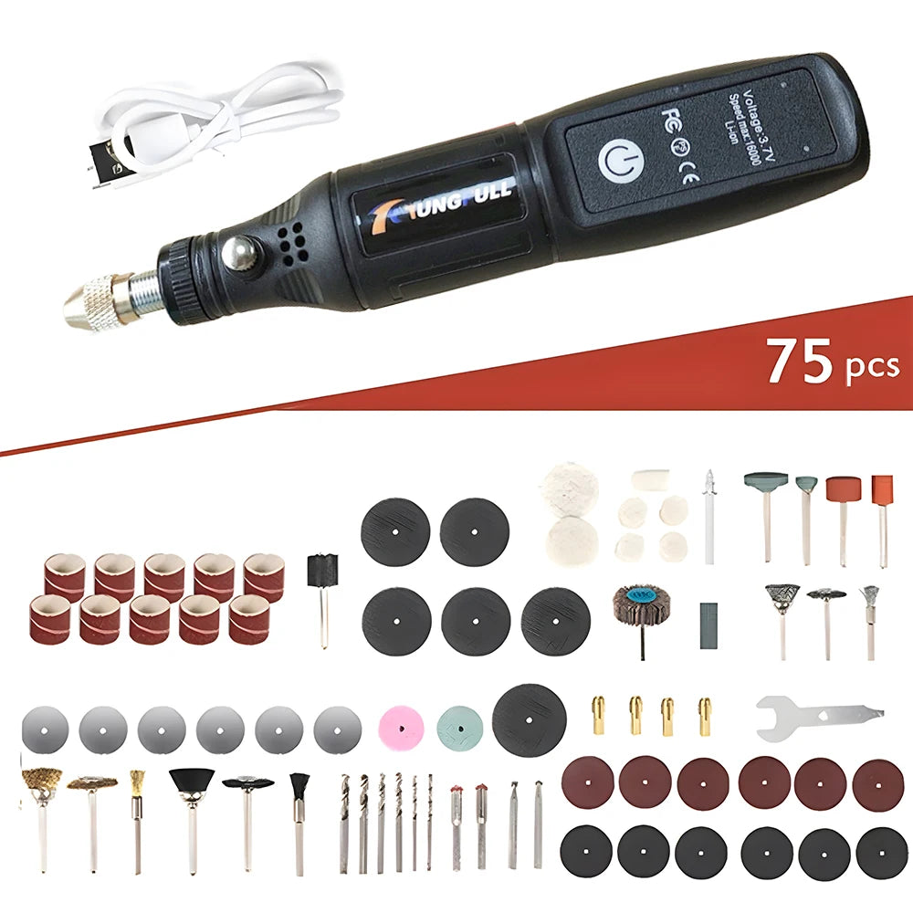 Mini Electric Drill USB Wireless Mini Handheld Drill Rotary Tool Woodworking Engraving Pen Dremel Tools for Jewelry Metal Glass - Shoppiline