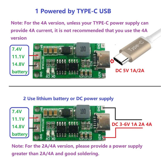 Mehrzellen-2S-3S-4S-Typ-C-auf-8.4V-12.6V-16.8V-Aufwärtswandler-LiPo-Polymer-Li-Ion-Ladegerät für 7.4V-11.1V-14.8V-18650-Lithiumbatterien