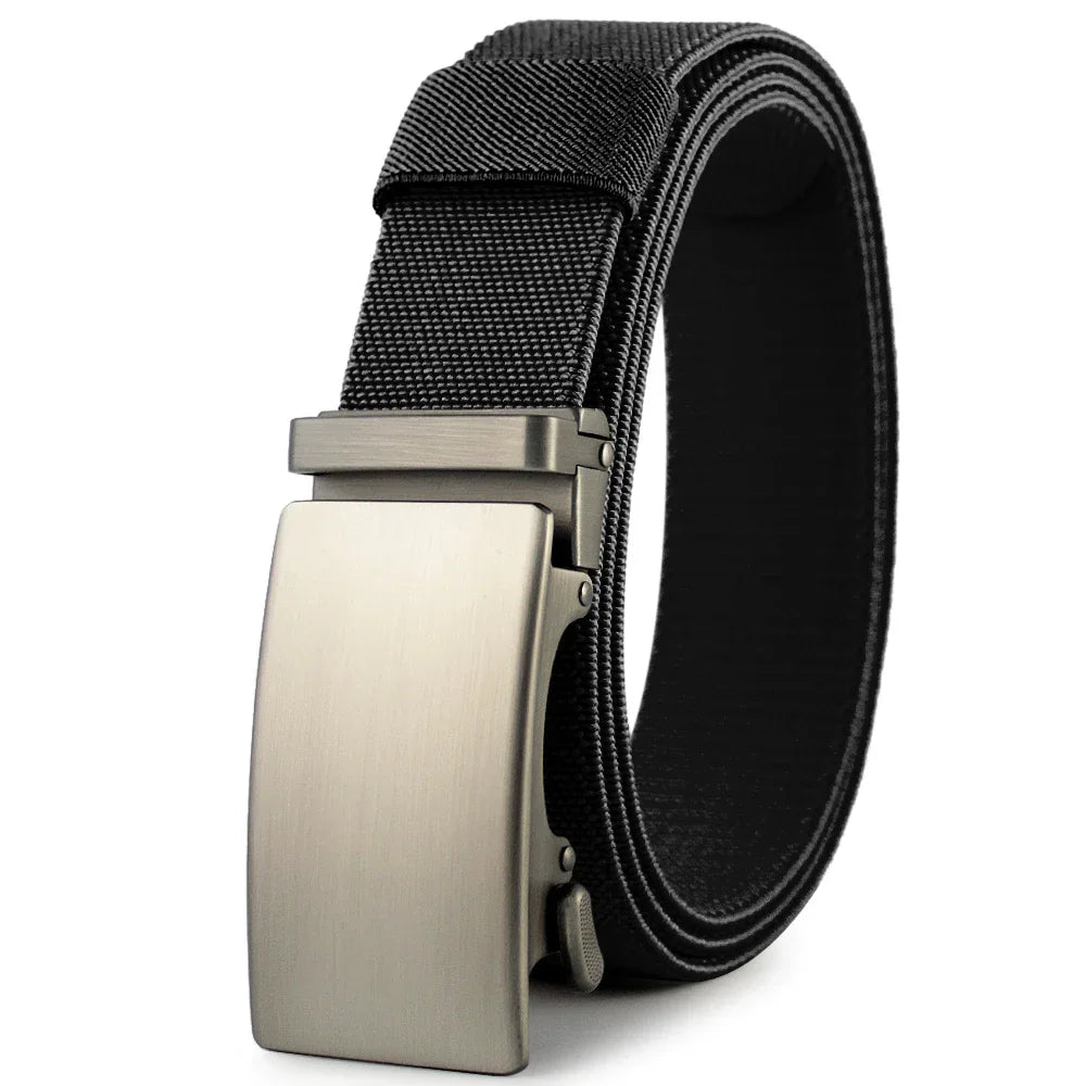 Nouvelle ceinture élastique de sport de golf, ceinture tactique, boucle automatique en métal, ceinture militaire en nylon extensible résistante pour hommes, grandes tailles 115-150CM