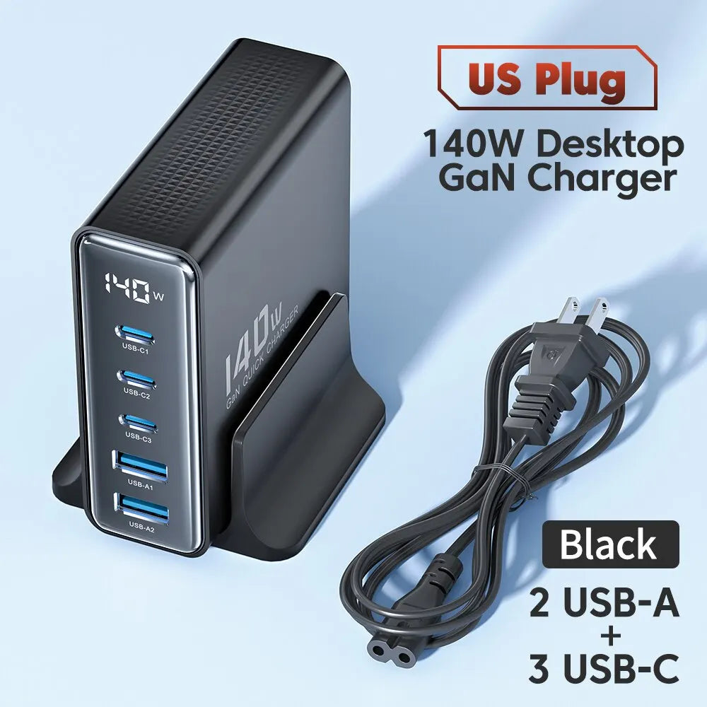 Toocki 140W GaN USB Charger 5in1 Desktop Fast Charge USB Type C Charger LED Display Charger For iPhone Xiaomi Smartphone Laptop - Shoppiline