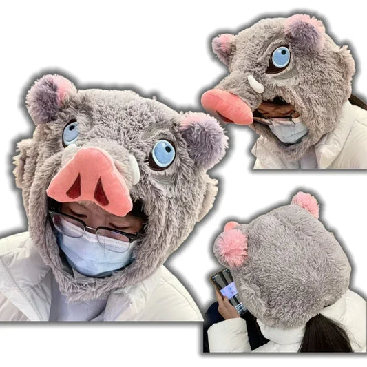 Cosplay Prop Wild Boar Head Plush Hat Pig Head Warm Headgear Cartoon Stuffed Anime Plushies Cosplay Props Gifts Boy Fans - Shoppiline