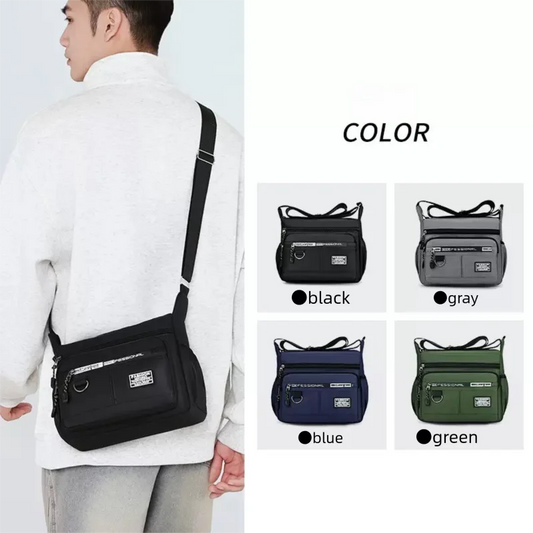 Men's cross-body bag with multi-layered pockets, adjustable shoulder strap, business single-shoulder bag