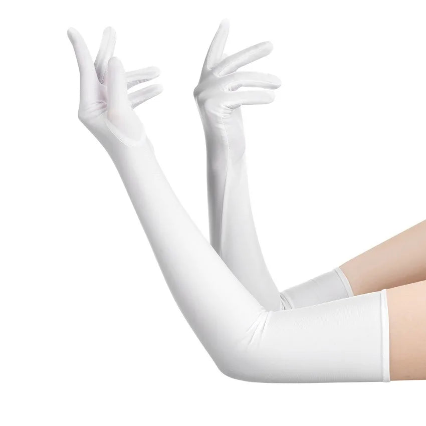 Women's High Elastic Spandex Elbow Finger Gloves Long Accessories for Party Nightclub Wedding Performance in Black White Red