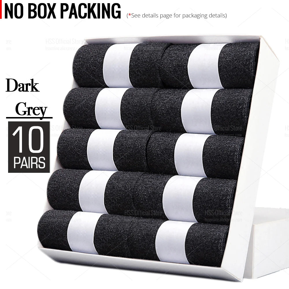 HSS 5/10 Pairs Men's Cotton Blend Socks Black Business Men Socks Soft Breathable Summer Winter for Male Socks Plus Size (6.5-14)