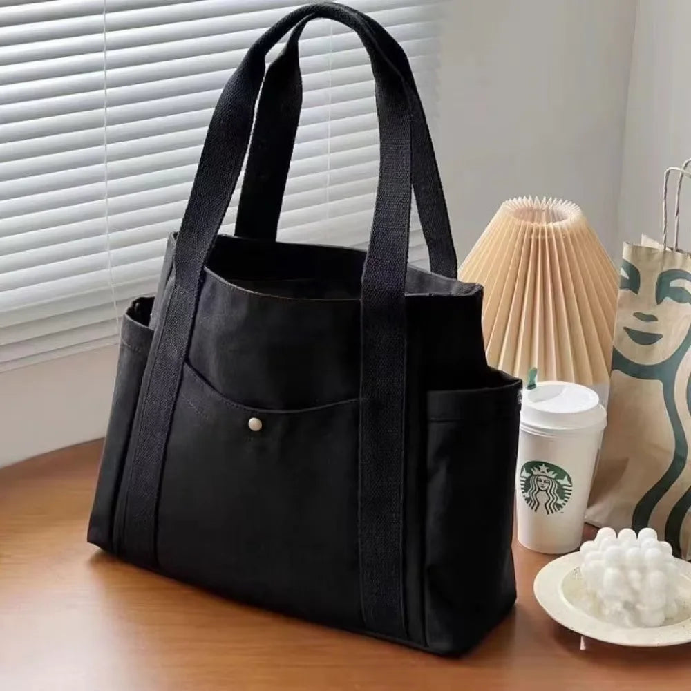 Große Kapazität Canvas Tragetaschen für Arbeit Pendeln Tragetasche College Stil Student Outfit Buch Umhängetasche Einkaufstasche
