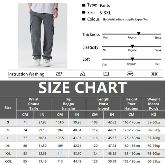 Men's Multi-Pockets Sweatpants Autumn Winter Drawstring Straight Fit Pants Running Jogger Sports Gym Trousers Male Loose Pants