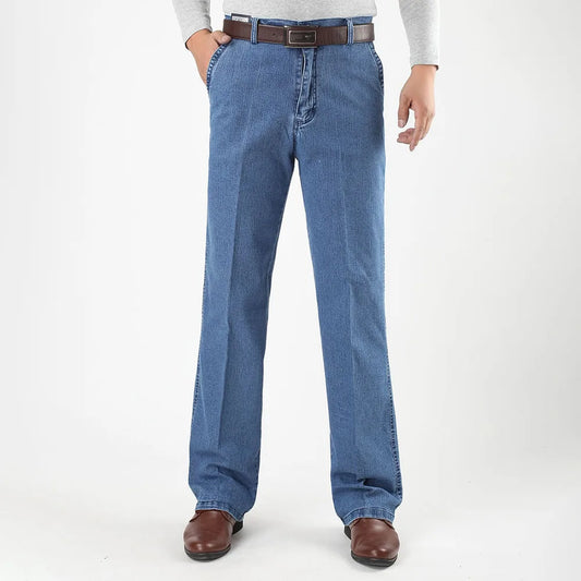 Size 30-45 Men Business Jeans Classic Male Stretch Jeans Plus Size Baggy Straight Men Denim Pants Cotton Blue Work Jeans Men - Shoppiline