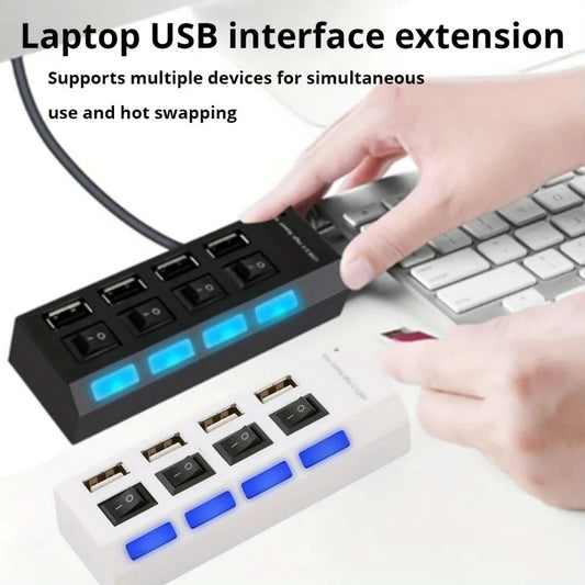7 Ports USB 2.0 Hub LED 5Gbps High Speed Multiports USB Power Adapter Expander USB Splitter With Switch For Laptop Computer Home