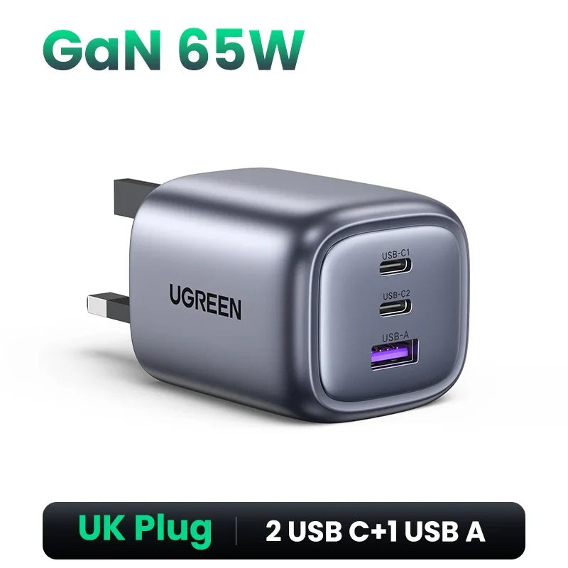 UGREEN 65W GaN Charger Quick Charge 4.0 3.0 USB C Charger for iPhone 17 16 15 Pro Max Laptop Macbook Air Tablet PD Fast Charger - Shoppiline