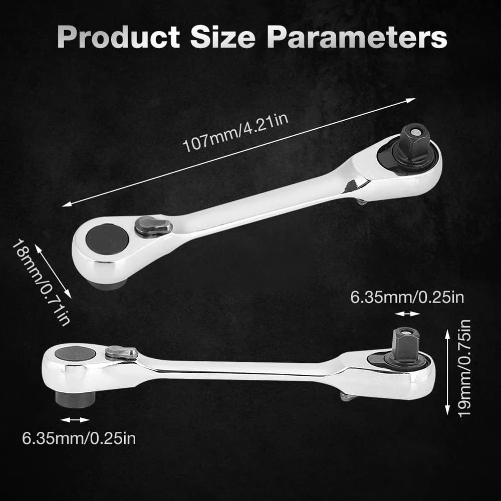2 in 1 Socket Ratchet Wrench Mini Double Head One Quarter Batch Head Screwdriver Handle 72 Teeth Fast Small Wrench