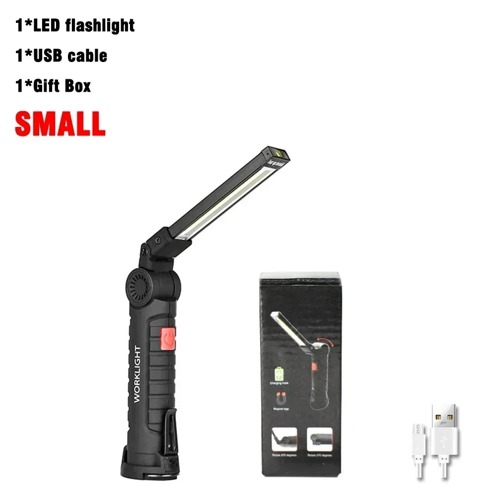 Rechargeable LED COB Work Light USB Magnetic Inspection Torch with Hook Dimmable Flashlight for Car Repair Camping 18650