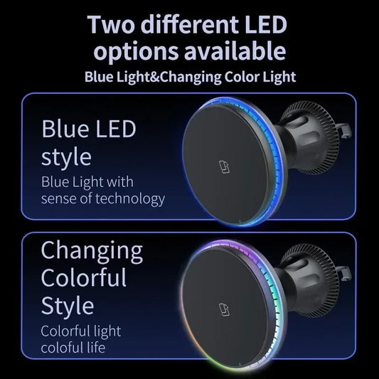 Magnetic Car Wireless Charger RGB For iPhone12 13 14 15 16 17 Pro Max Macsafe Car Phone Holder Stand Mount Fast Charging Station - Shoppiline