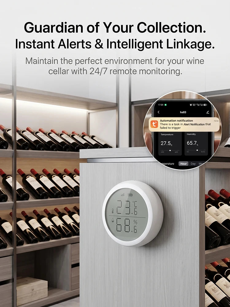 Wireless Temperature Humidity Sensor Indoor Compatible with Tuya Smart Life App ZigBee Alexa/Google Home for Baby Room Cellar
