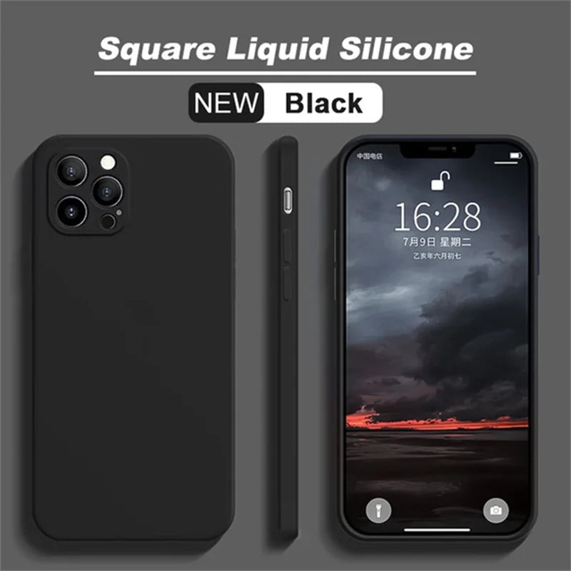 Original Square Liquid Silicone Phone Case For iPhone 11 12 13 14 15 Pro Mini XS Max X XR 15 Plus Lens Protection Cover Coque
