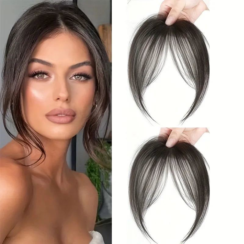 Synthesis Wig Middle-Part Bangs Hair Extensions Clip In Forehead Natural Seamless French Oblique Bangs Eight-Character Bangs