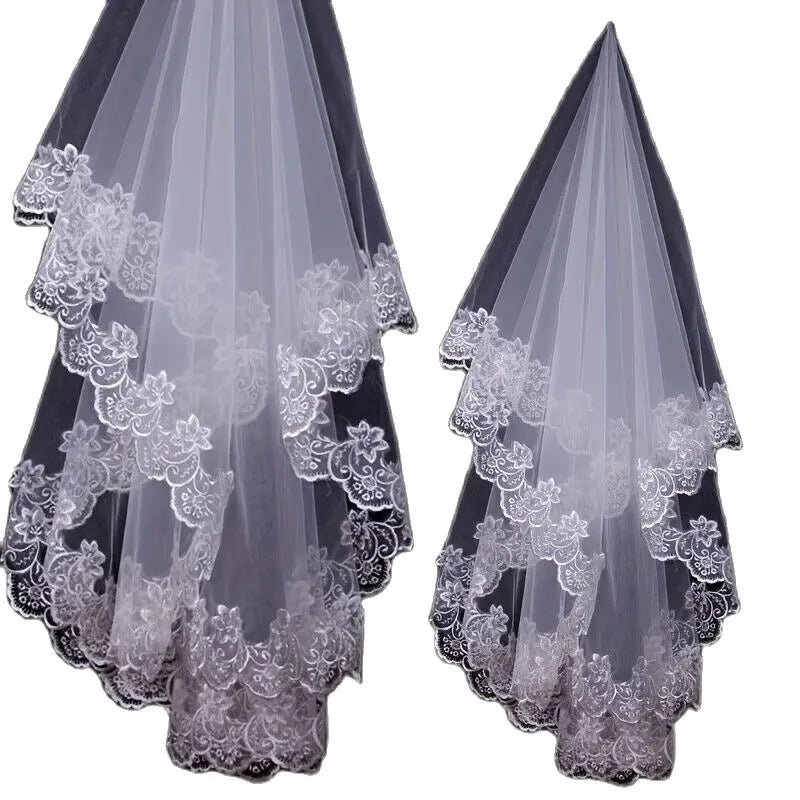 White Ivory Lace Embroidery Edge Bridal High Quality Tulle Bride Veils 1 Layer Married Wedding Accessories 2024