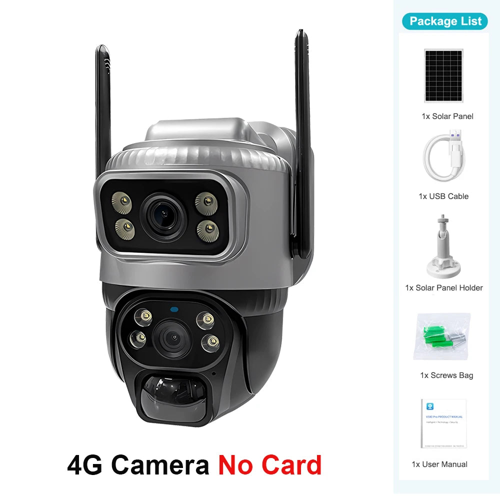 V380 Dual Lens 4G Camera Solar PIR Human Detection Night Vision Waterproof Security Video IP Camara 8MP 4K Battery CCTV Monitor - Shoppiline